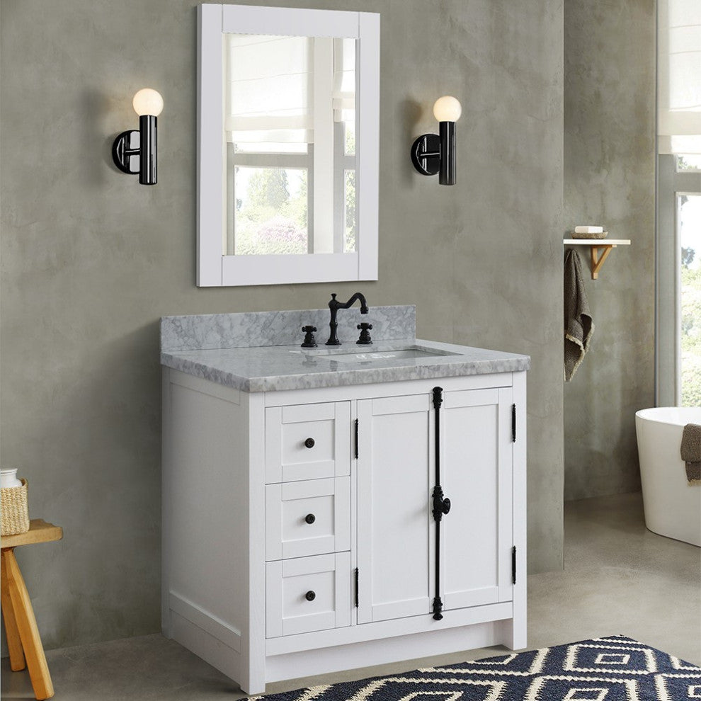 37" Vanity, Glacier Ash, White Carrara Top, Right Doors/Right Rectangle Sink