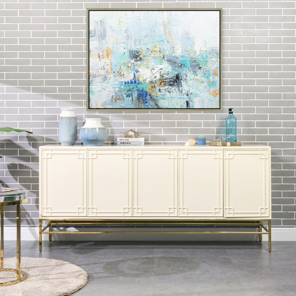 Gemini 79" Sideboard Storage Buffet, White Lacquer
