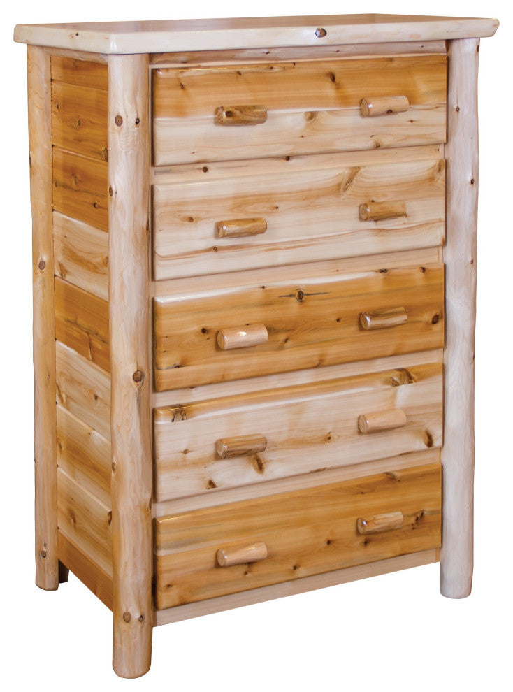 White Cedar Log 5-Drawer Dresser Chest