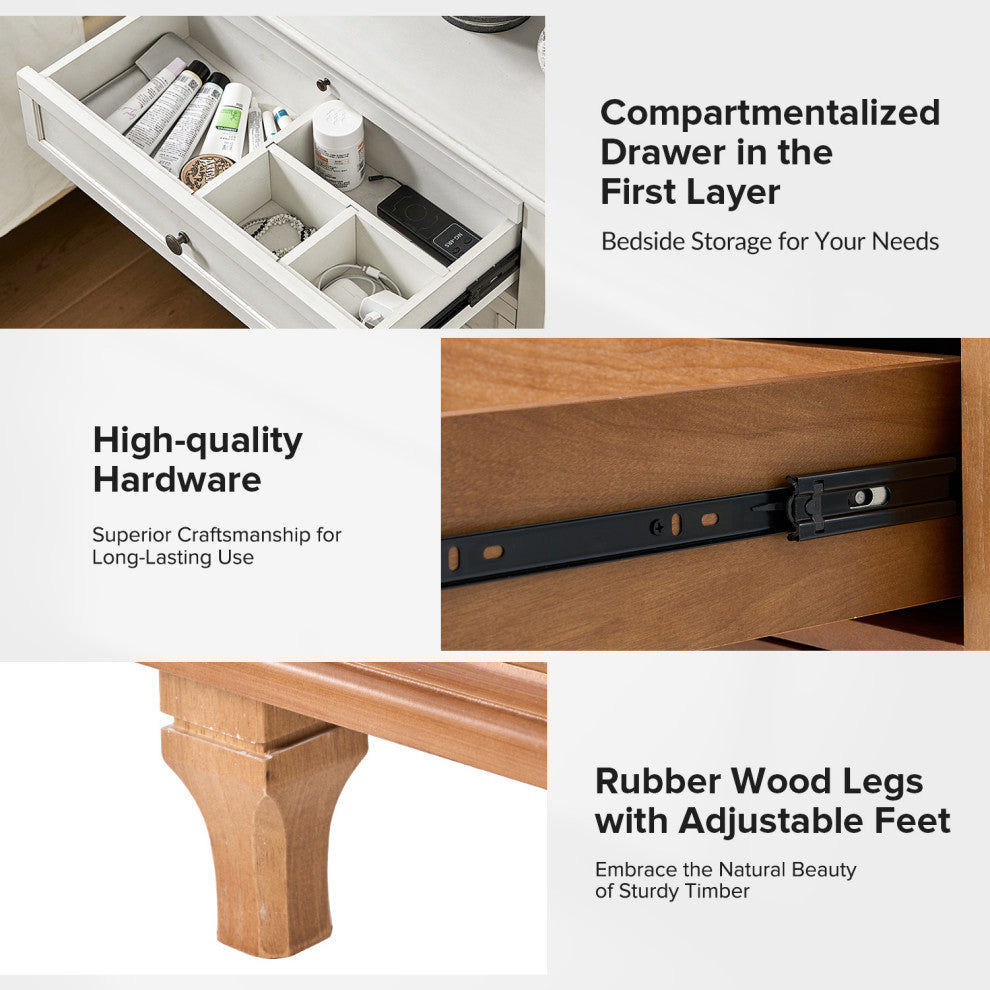 3-Drawer Nightstand With  Built-In Outlets Set of 2, Acorn