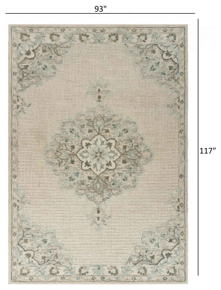 8" x 10" Ivory Distressed Floral Area Rug