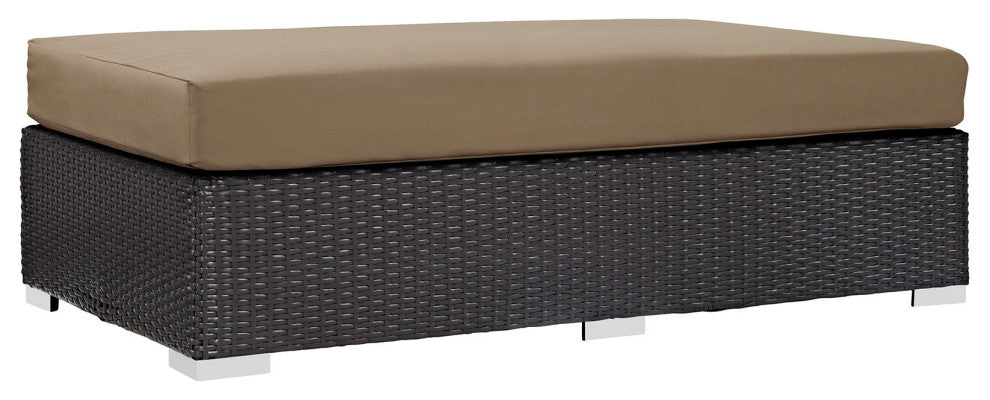 Convene Outdoor Patio Fabric Rectangle Ottoman, Espresso Mocha
