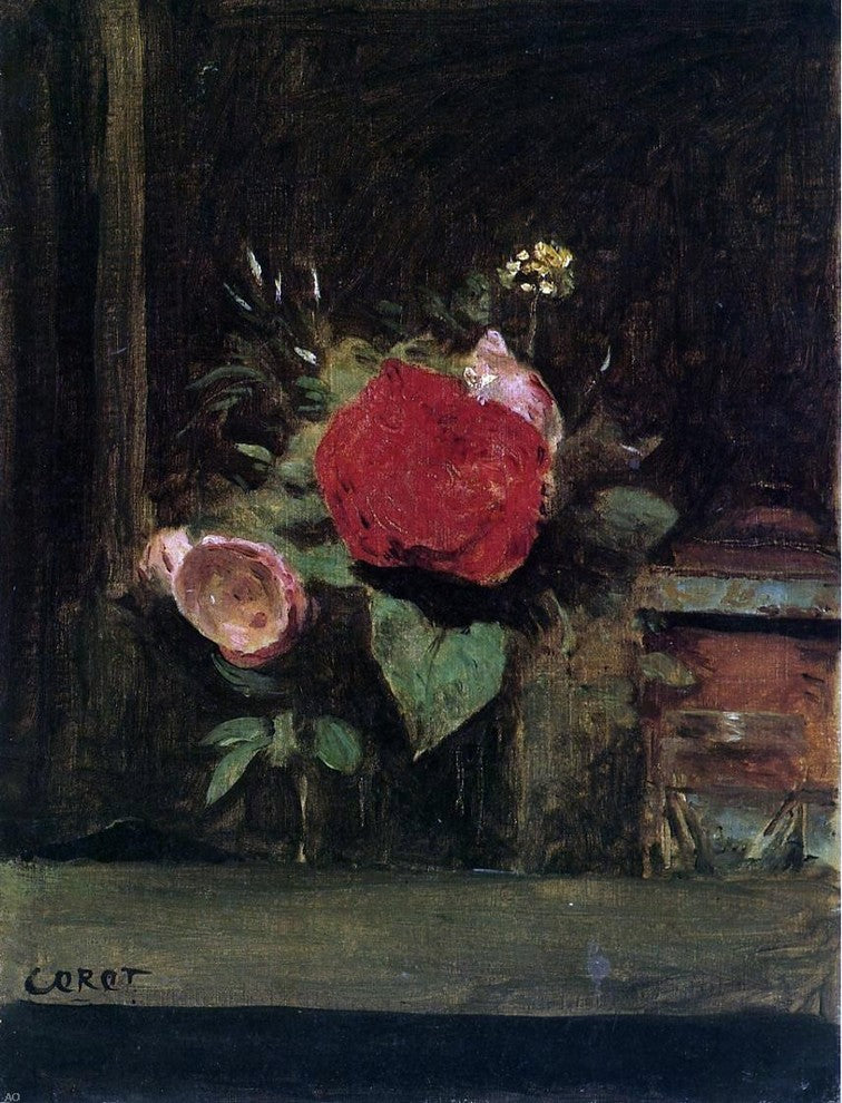 Jean-Baptiste-Camille Corot Bouquet of Flowers in a Vase Wrapped Canvas, 21"x28"