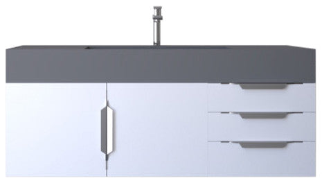CastelloUSA Amazon 48" Wall Mounted Vanity Set, White, Gray Top, Chrome Handles