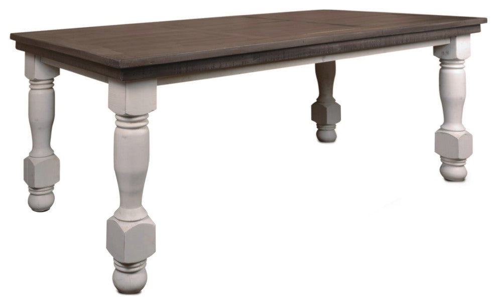 78" Rectangular Dining Table Distressed White And Brown Solid Wood