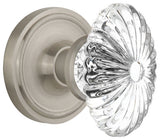 Classic Rosette Privacy Oval Fluted Crystal Glass Knob, Satin Nickel