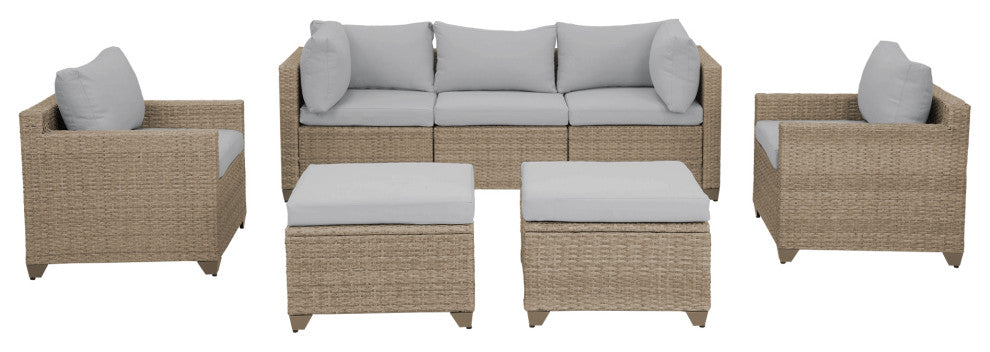Maui 7-Piece Outdoor Conversation Set, Two Ottomans, Stone