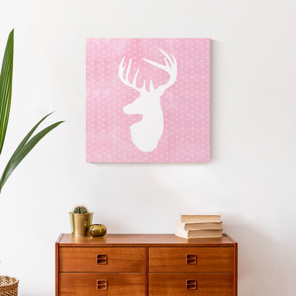 Deer Polka Dots Pink 20x20 Canvas Wall Art