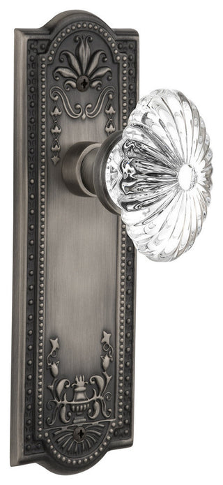 Single Meadows Plate With Oval Fluted Crystal Knob, Antique Pewter