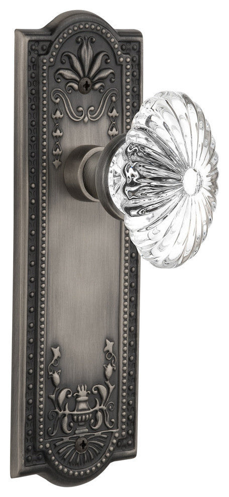 Single Meadows Plate With Oval Fluted Crystal Knob, Antique Pewter