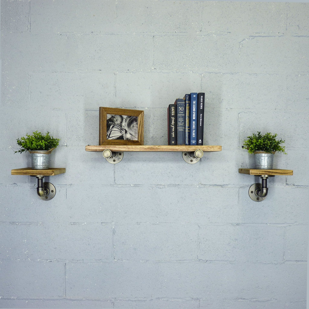Cape Coral Farmhouse Industrial Set 24" and 8" Wide 3-Piece Shelf, Brushed Brass