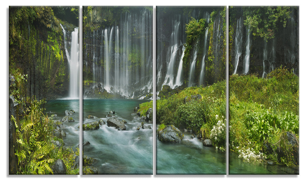 "Shiraito Falls Near Mount Fuji Japan" Landscape Wall Art, 4 Panels, 48"x28"