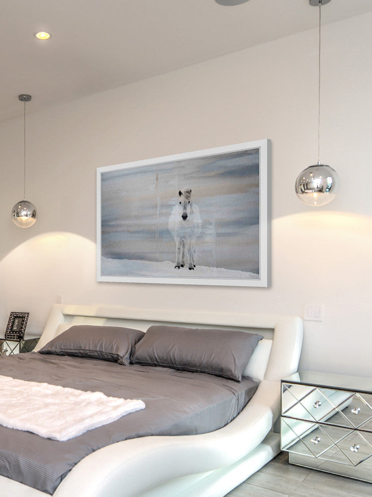 Parvez Taj "White Horse Forward" Framed Painting Print, 45"x30"