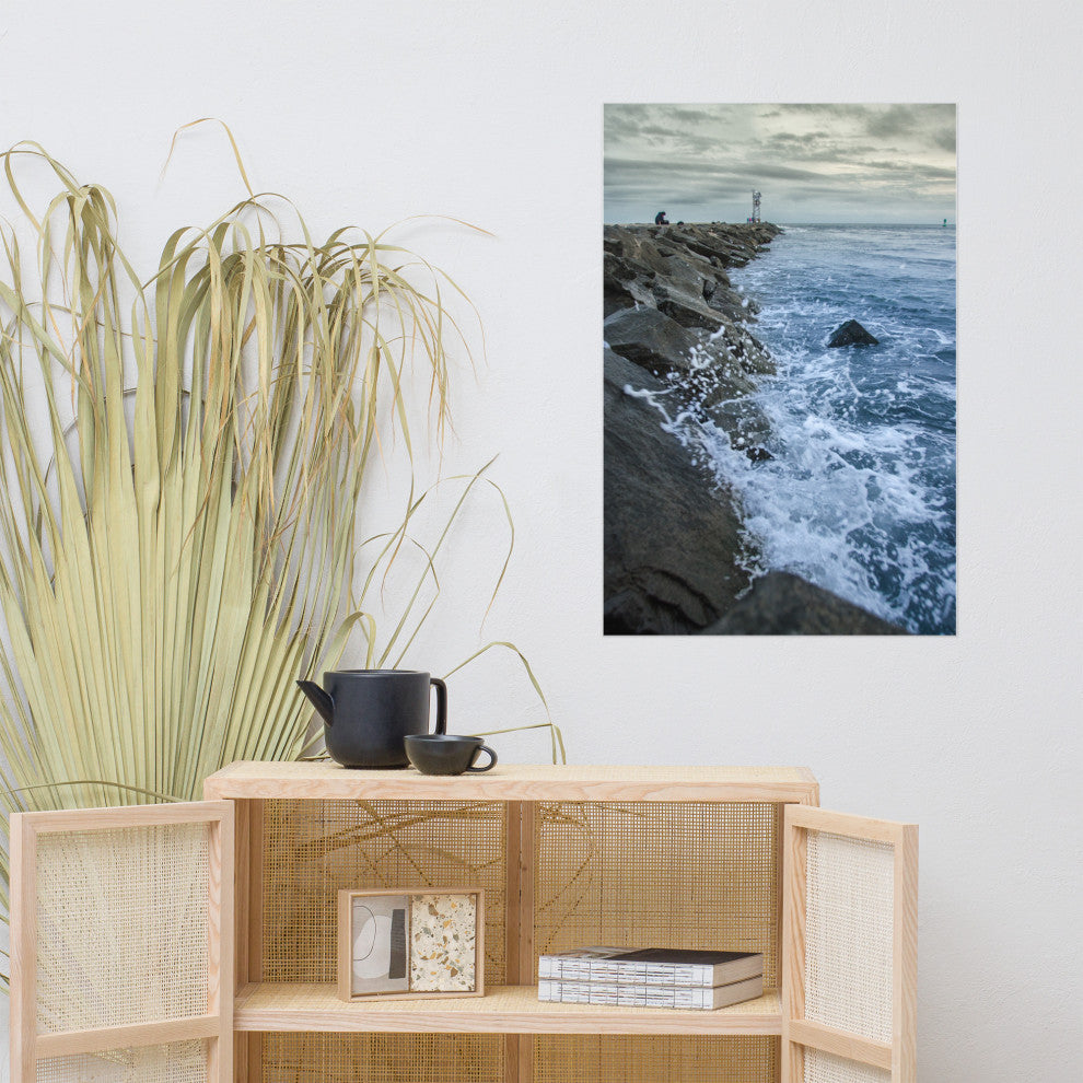 Splashing on the Jetty Landscape Photo Unframed Wall Art Print, 24" X 36"