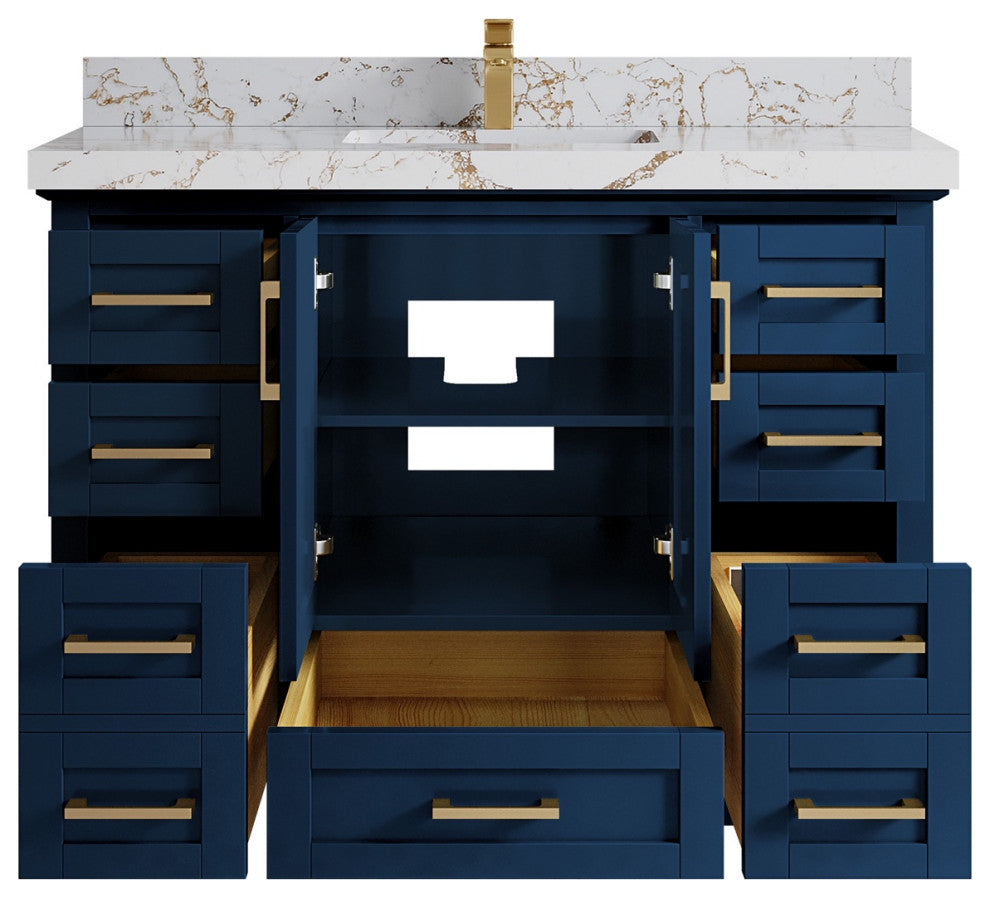 Boston 48" Single Sink Bath Vanity in Navy Blue 2" Viola Gold