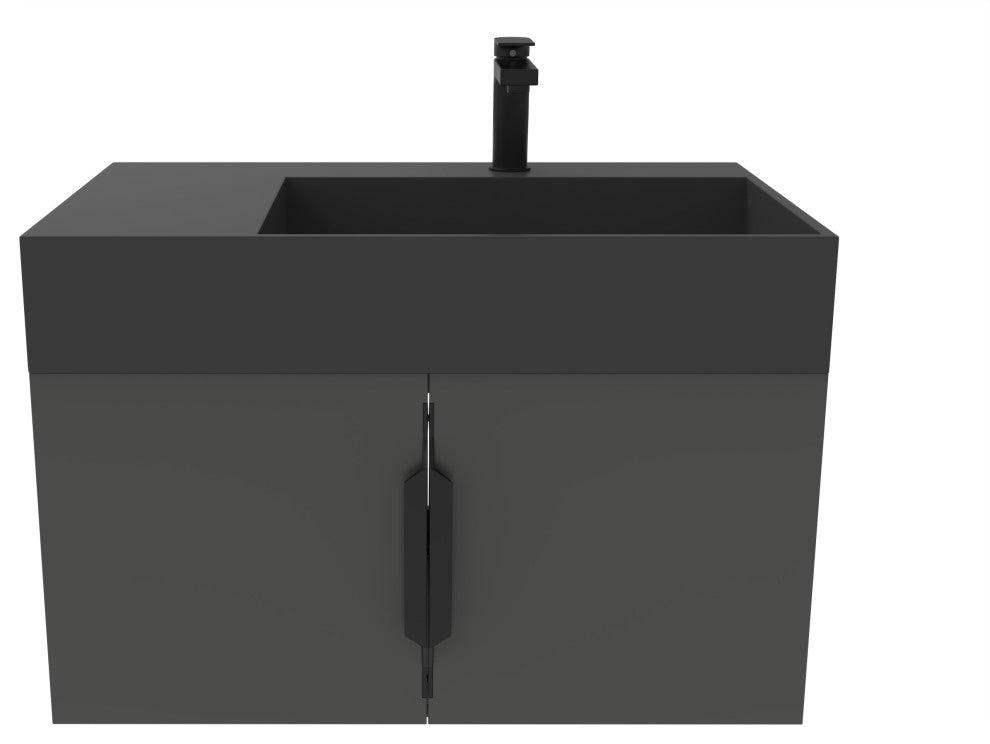 CastelloUSA Amazon 30" Right Wall Mounted Bathroom Vanity Set, Black, Black Top, Black Handles