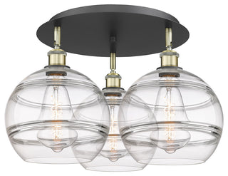 Ballston-Rochester 3-Light 22" Flush Mount, Black Antique Brass, Clear