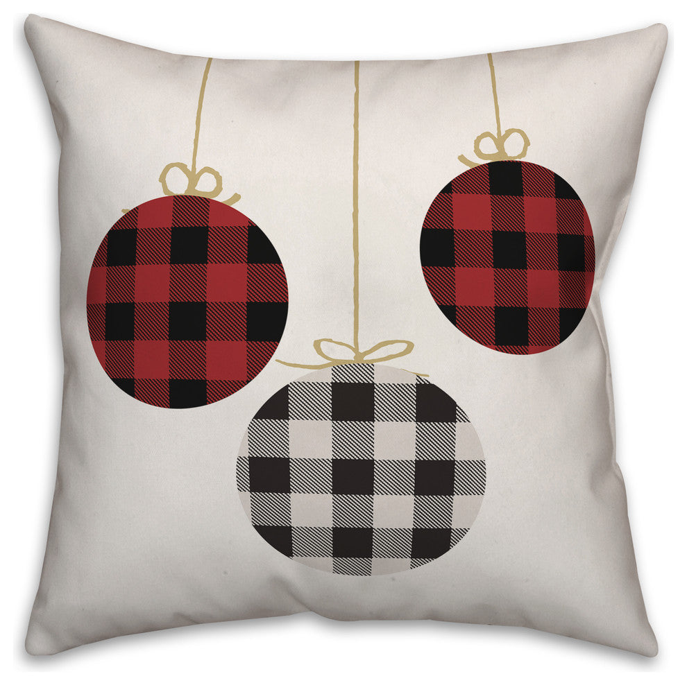 Plaid Christmas Ornaments 18"x18" Throw Pillow
