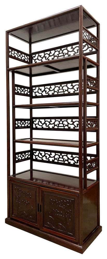 Consigned 20th Century Chinese Hand Carved Rosewood Book Shelf/Display Cabinet