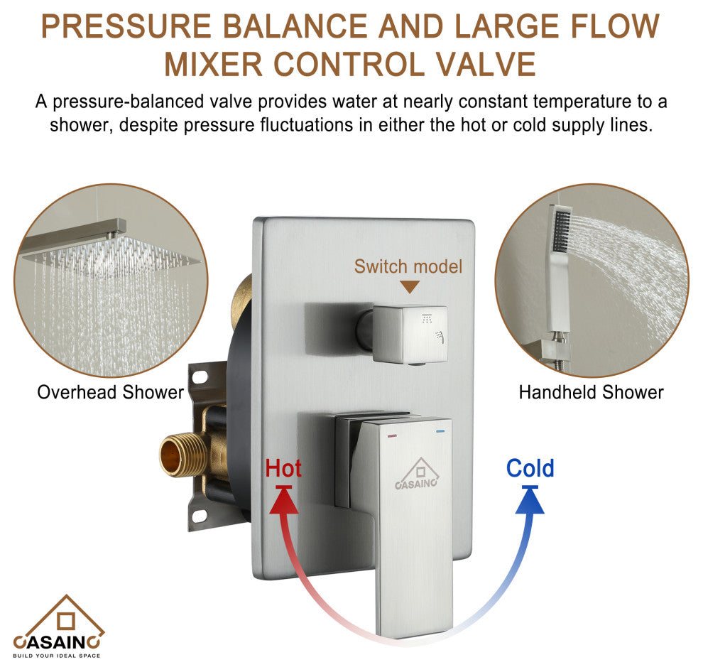 Wall-Mounted 10in Shower System with Handheld, Brushed Nickel