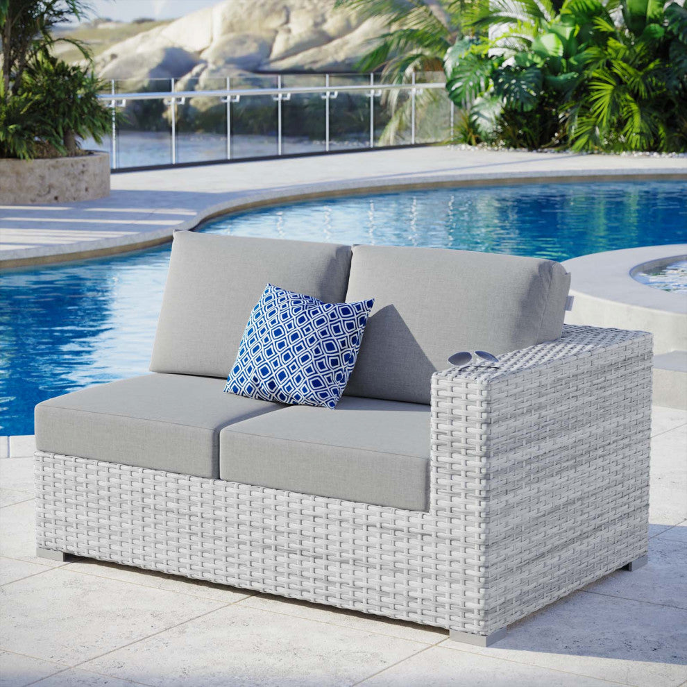 Lounge Loveseat Sofa, Rattan, Wicker, Gray, Modern, Outdoor Patio Bistro