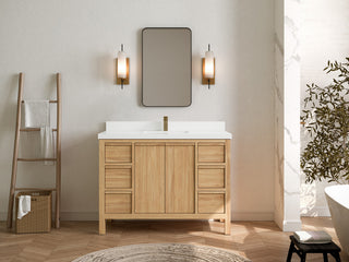 Elizabeth 48 Single Sink Bath Vanity in Light Natural Teak 2" White Quartz