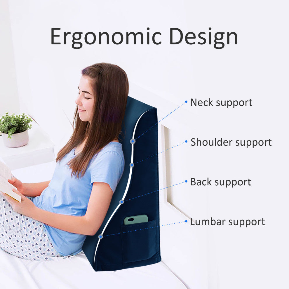 Reading Pillow Bed Foam Wedge Adult for Back Support, Blue, 24x9x21