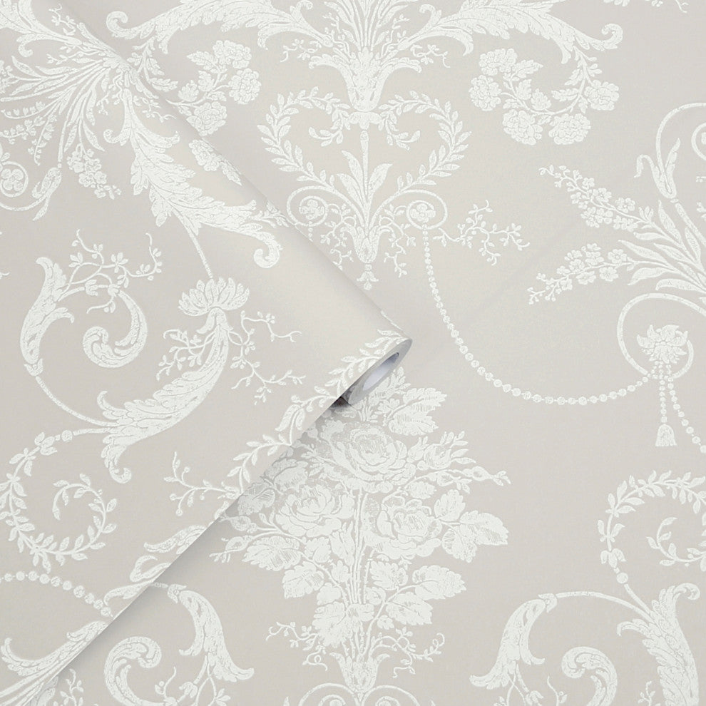 Laura Ashley Josette Wallpaper, White/Dove Grey