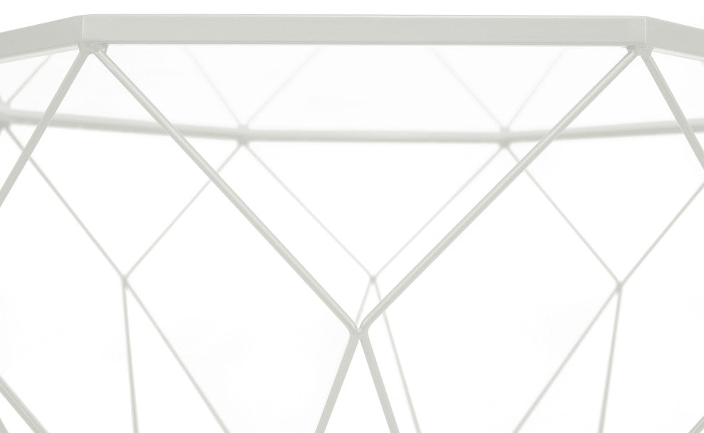 LeisureMod MD23W Malibu Modern Octagon Glass White Coffee Table With Chrome Base
