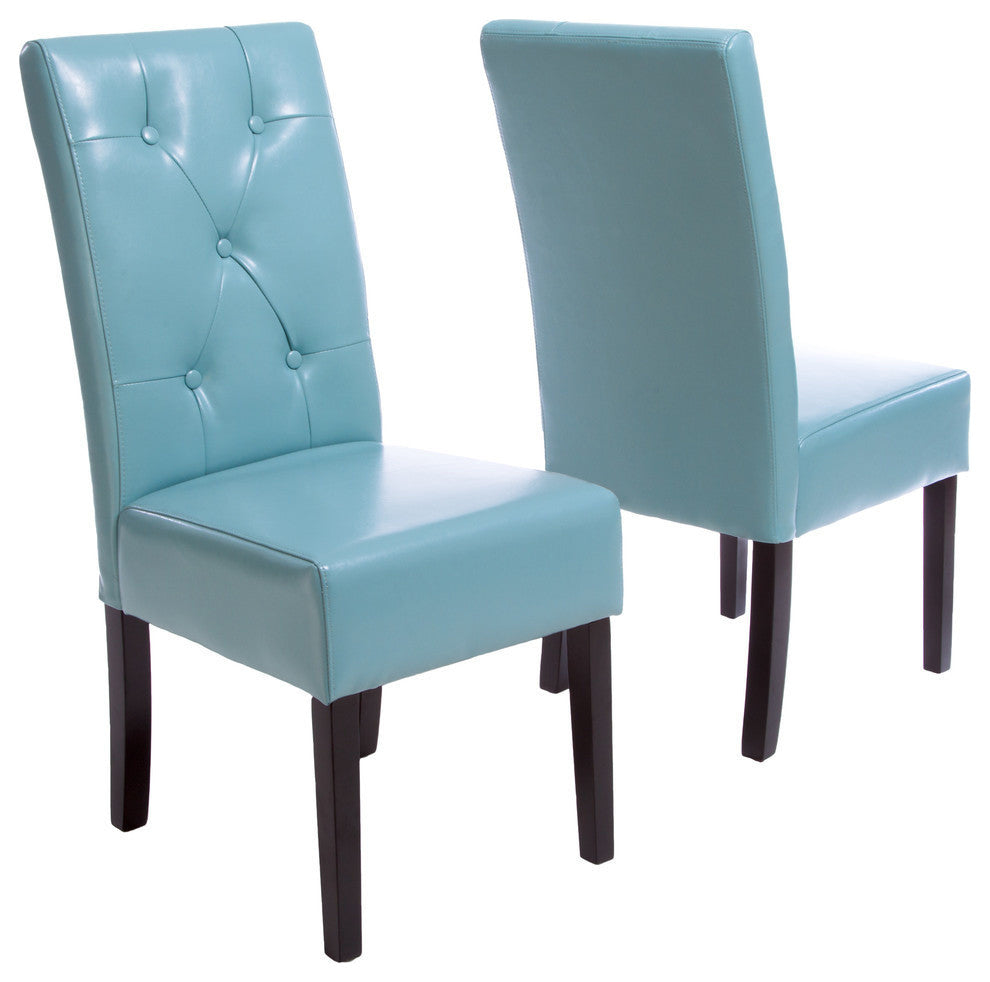 GDF Studio Alexander Leather Dining Chairs, Set of 2, Teal Blue