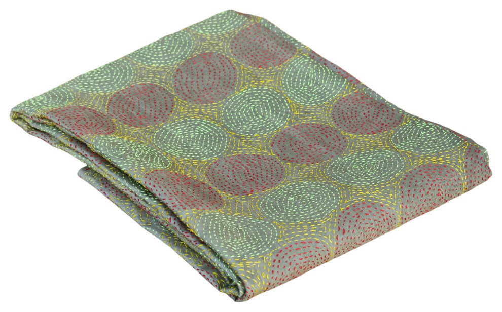 Olive Silk Kantha Throw