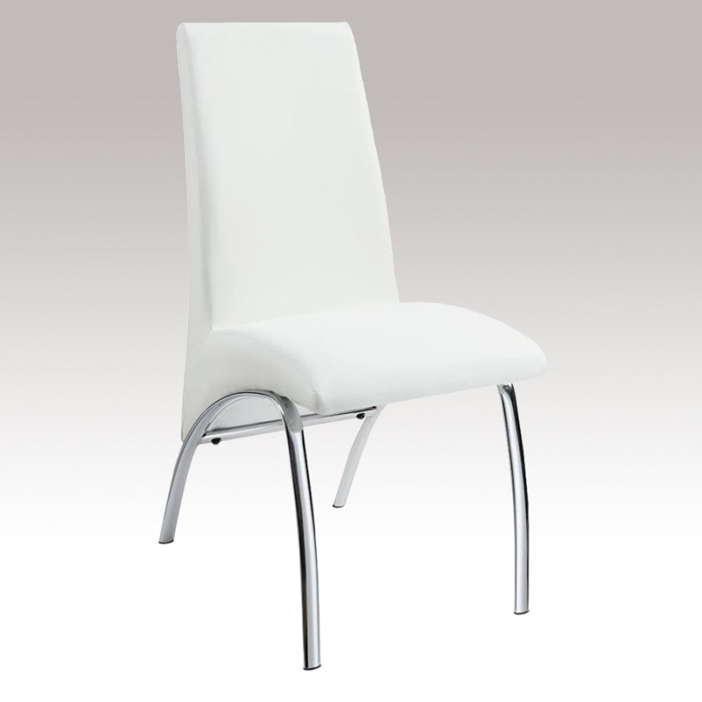 Set of 2 Dining Chairs, White and Chrome