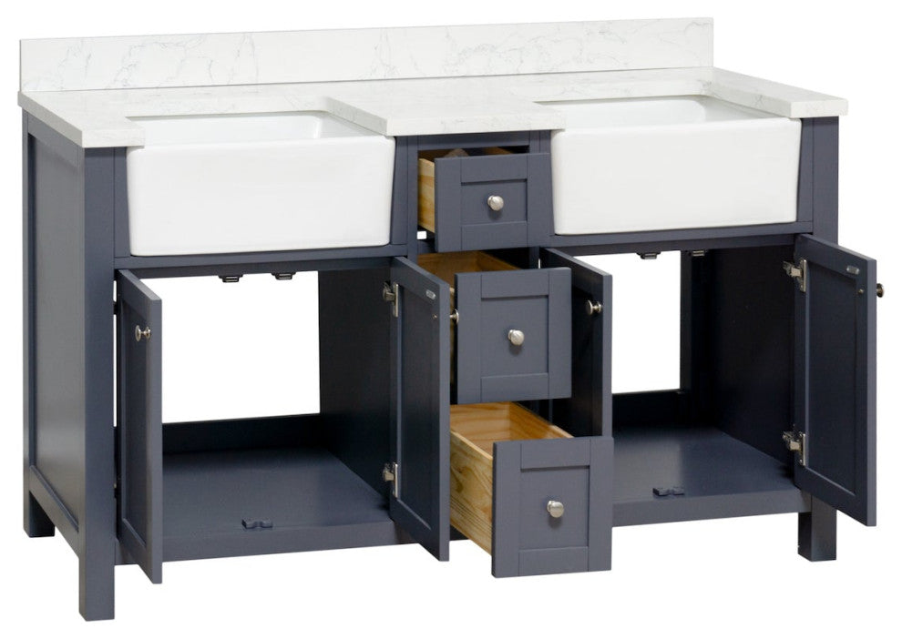 Yorkshire 60" Bathroom Vanity, Marine Gray, Engineered Marble, Double
