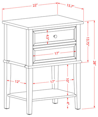 Wood Side Table, 2 Wood Drawers, Distressed Jacobean Finish