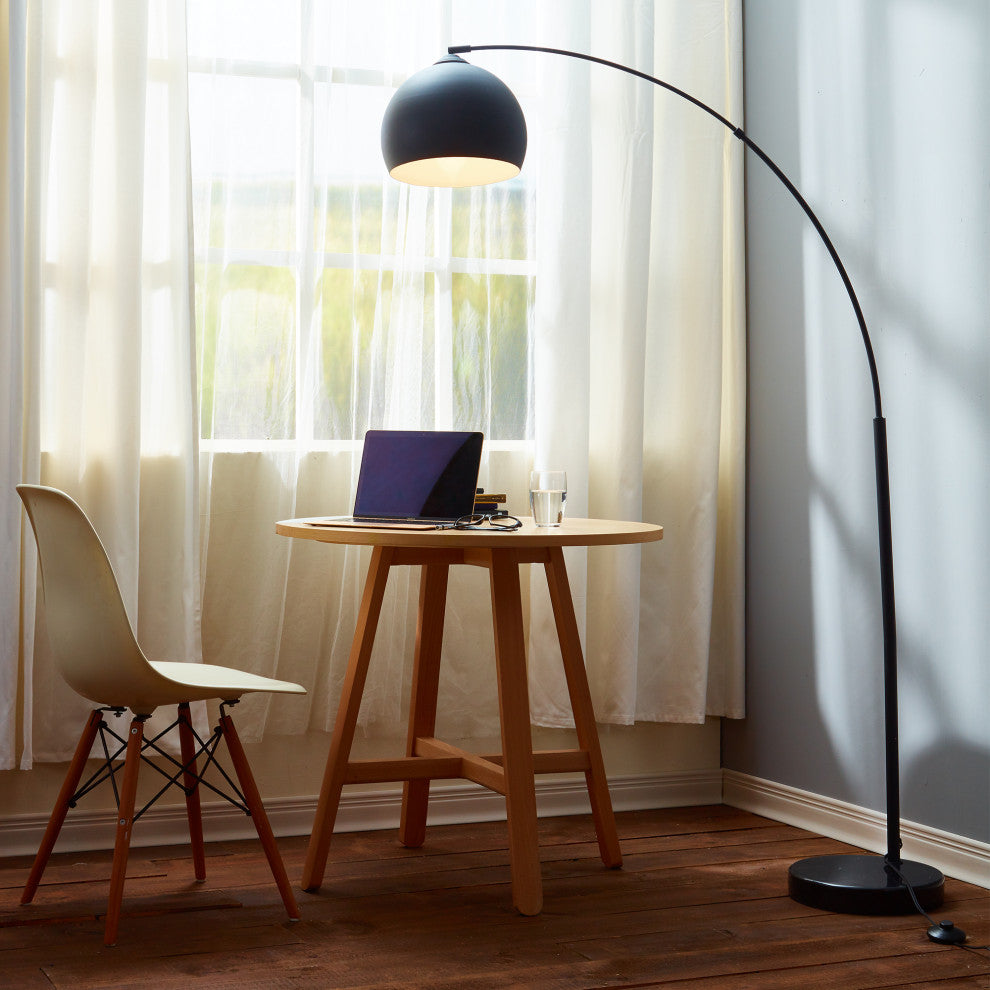 Arc Floor Lamp, Black Shade and Marble Base