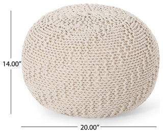 GDF Studio Haley Indoor/Outdoor Fabric Hand Knit Pouf, Ivory