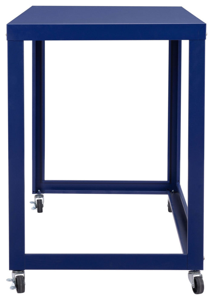 Computer Work Desk, Rectangular, Steel Metal, Blue, Home Business Office