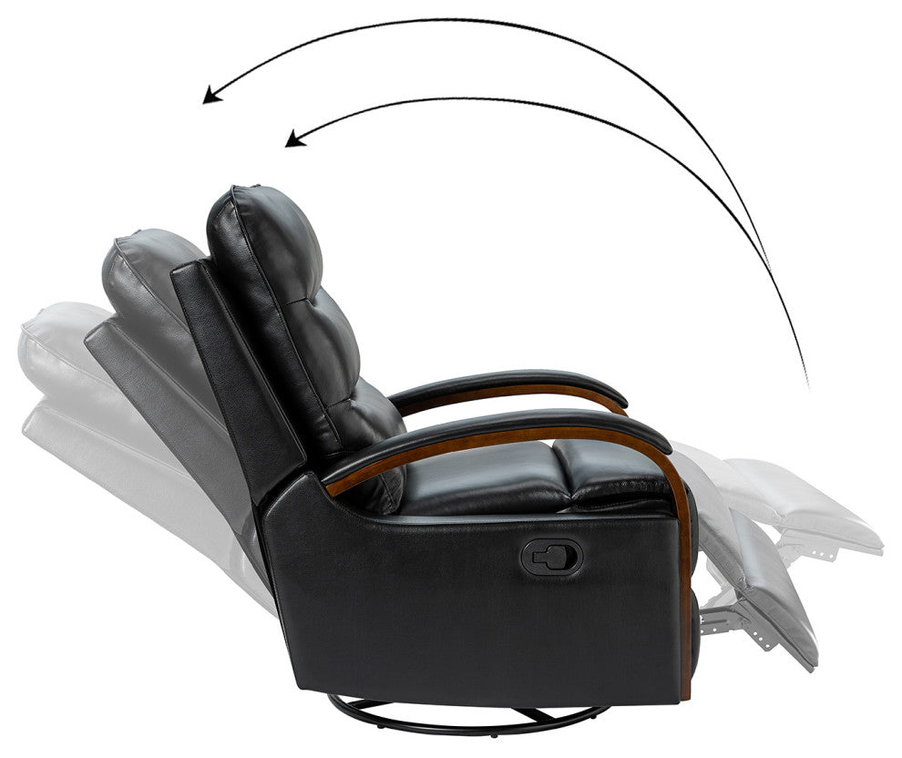 Konradin Genuine Leather Swivel Rocking Manual Recliner Set of 2, Black