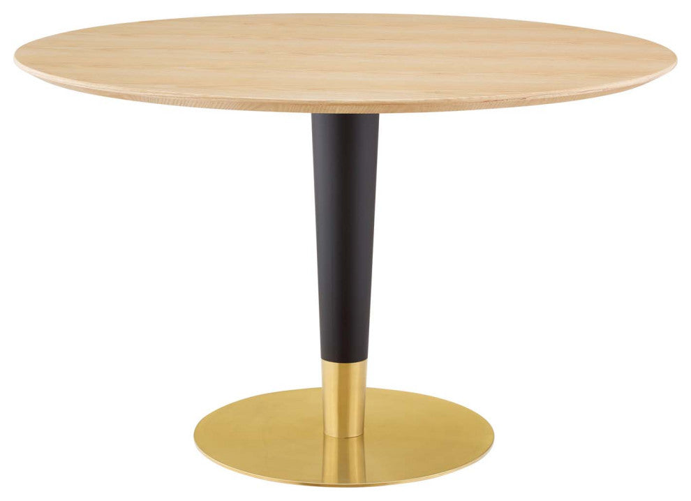Dining Table, Round, Wood, Metal, Gold Brown Natural, Modern, Bistro Restaurant