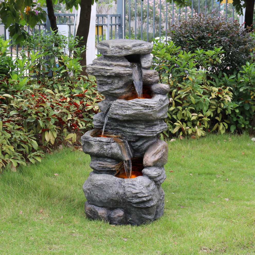 40" 3 Tier Rock Water Fountain with LED Light