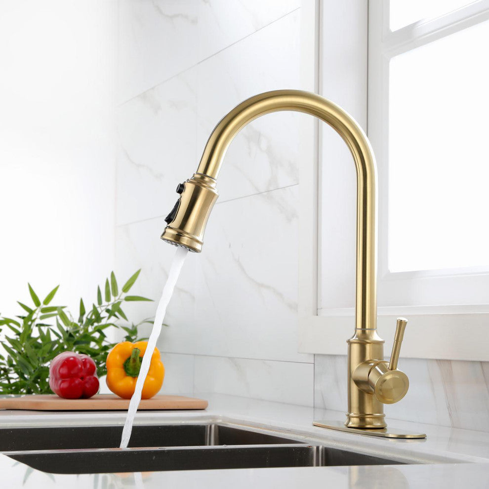 Touch Kitchen Sink Faucet With Pull Down Sprayer, Single-Handle, Brushed Gold