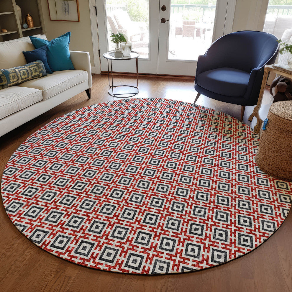 Indoor/Outdoor Marlo MO1 Red Machine Washable 6' x 6' Rug