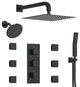Dual Heads 12" Rain Shower System With 3 Way Thermostatic Faucet,Body Jets, Matte Black