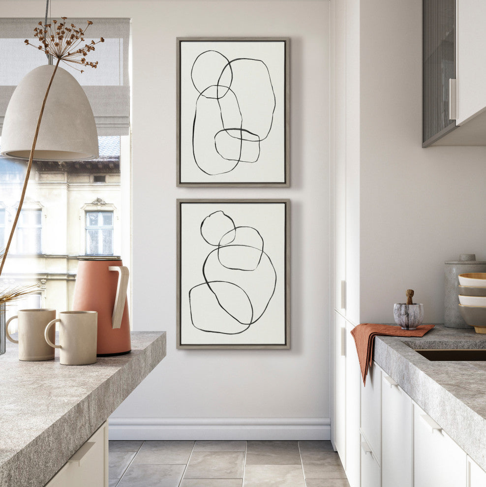 Sylvie Circles Framed Textured Canvas Set by Teju Reval, Gray 2 Piece 18x24