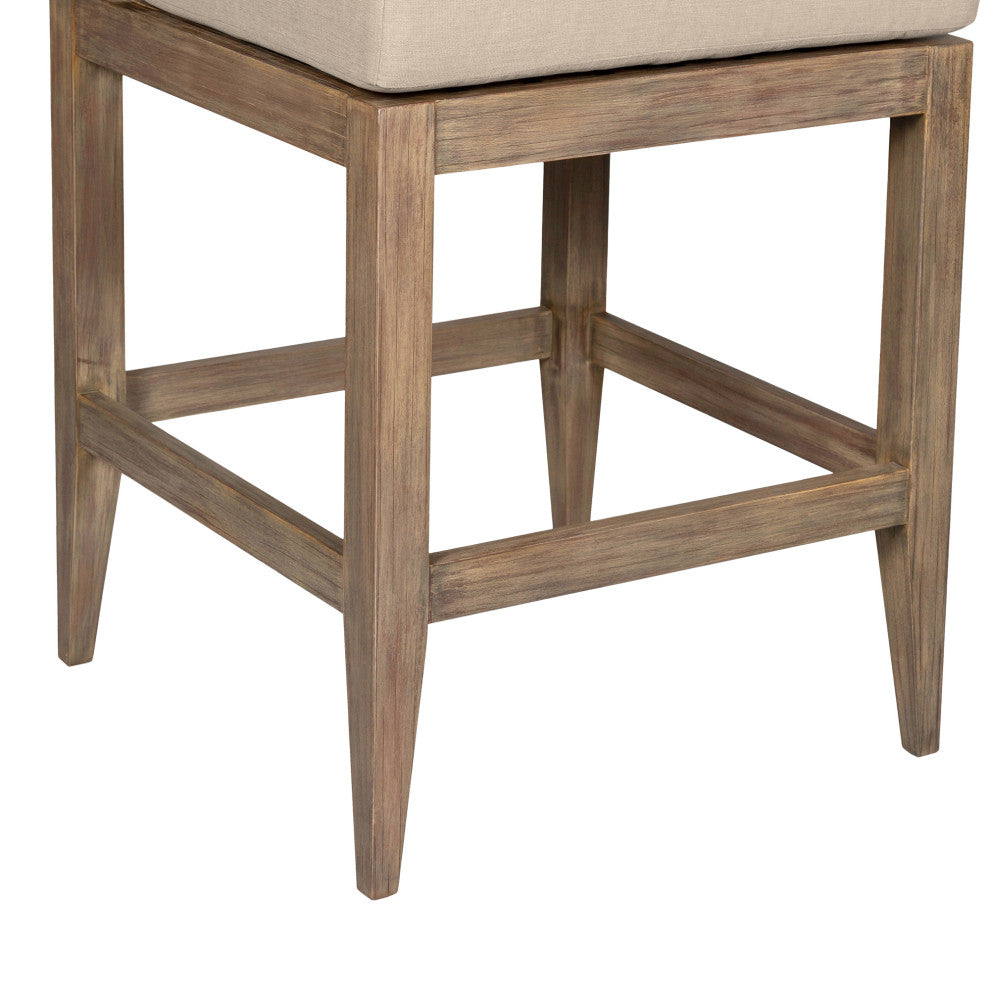 Vivid Outdoor Patio Counter Stool, Light Eucalyptus Wood Taupe Olefin Cushions