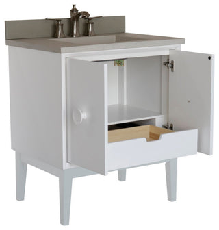 31" Single Vanity, White Finish With White Concrete Top And Rectangle Sink