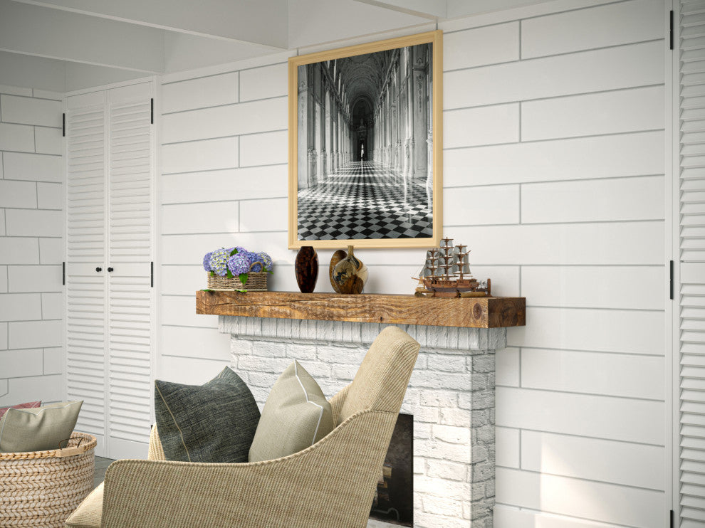 Solid Beam Fireplace Mantel Shelf, Aged Oak, 60"