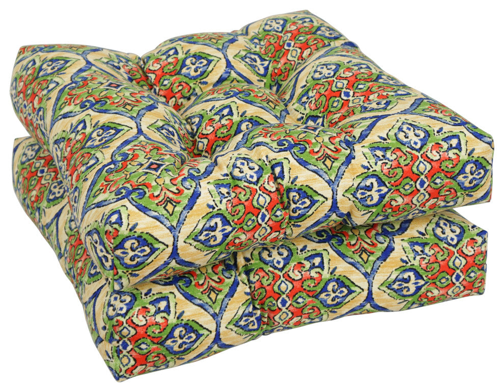 19" Squared Outdoor Tufted Dining Chair Cushions, Set of 2, Splendor Festive