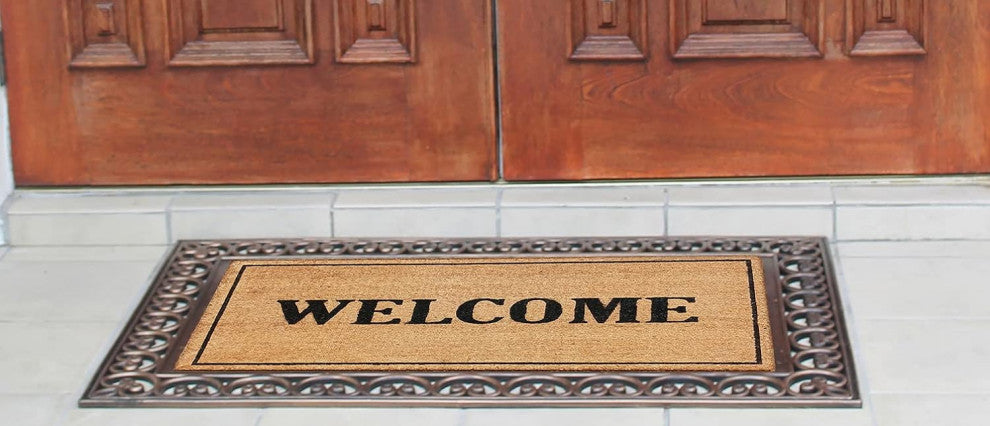 A1HC Welcome Rubber And Coir Paisley Border Double Doormat, 30"X48"