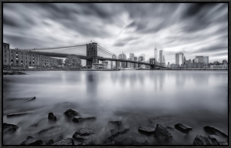 "Brooklyn Bridge" Framed Canvas Giclee by Javier De La, 31x20"
